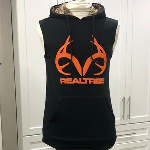 Realtree Black Sleeveless Hoodie with Orange Logo